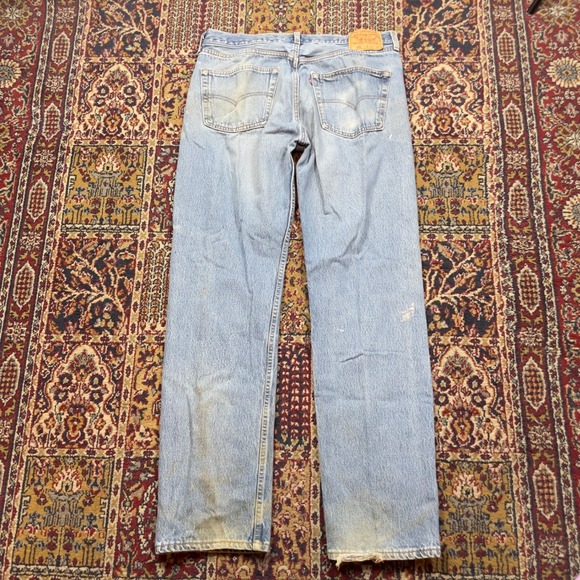 VTG 1999 Levis 501 0119 Whisker Faded Blue Denim Jeans USA Distressed 38x34